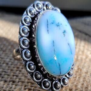 Handcrafted Sterling Silver Dendritic Opal Ring, Size 7.75 Natural Stone Jewelry